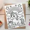 A Coloring Page Featuring A Cute Unicorn Sitting Under A Rainbow With Stars And A Pot Of Gold.