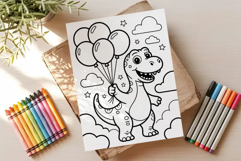 The Party-Saurus Rex Free Kids Printable Coloring Pages