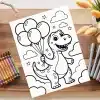 A Coloring Page Featuring A Happy Dinosaur Holding Balloons.