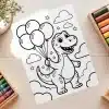 Dinosaur With Balloons Coloring Page - Free Printable Aesthetic Coloring Sheet Of A Dinosaur Holding Balloons