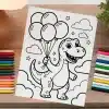 A Coloring Page Featuring A Cartoon Dinosaur Holding Balloons.