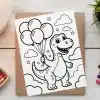 A Coloring Page Featuring A Cartoon Dinosaur Holding Four Balloons.
