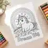 Dream Big Unicorn Coloring Page - Free Printable Aesthetic Coloring Sheet Of A Unicorn Under A Rainbow With &Quot;Dream Big&Quot; Text