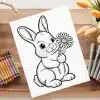 A Coloring Page Featuring A Rabbit Holding A Flower.