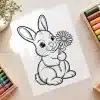Easter Bunny With Flower Coloring Page - Free Printable Aesthetic Coloring Sheet Of A Bunny Holding A Daisy