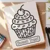 Line Drawing Of A Cupcake With A Cherry On Top, Labeled Sweet Treat.