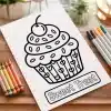 Line Drawing Of A Cupcake With A Cherry On Top, Labeled Sweet Treat.