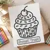 Line Drawing Of A Cupcake With A Cherry On Top.  The Words Sweet Treat Are Below The Cupcake.