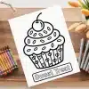 A Coloring Page Featuring A Cupcake With A Cherry On Top.