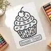 Easy Cupcake Sweet Treat Coloring Page - Free Printable Aesthetic Coloring Sheet Of A Cupcake With Cherry And Text