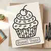 A Coloring Page Featuring A Line Drawing Of A Cupcake With A Cherry On Top.  The Words Sweet Treat Are Below The Cupcake.