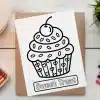 Line Drawing Of A Cupcake With A Cherry On Top, Labeled Sweet Treat.