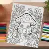 Coloring Page Of A Mushroom House Surrounded By Flowers And Snails.