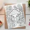 Coloring Page Of A Mushroom House Surrounded By Flowers And Ladybugs.