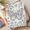 Coloring Page Featuring A Large Butterfly With Floral Details.