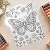 Floral Butterfly Garden Coloring Page - Free Printable Aesthetic Adult Coloring Sheet With Butterfly And Flowers
