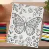 A Coloring Page Featuring A Large Butterfly Adorned With Floral Designs, Surrounded By Smaller Flowers And Leaves.
