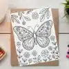 Coloring Page Featuring A Large Butterfly With Floral Details.