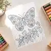 Flutter And Bloom Butterfly Coloring Page - Free Printable Aesthetic Adult Coloring Sheet With Floral Butterfly And Branch