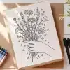 Line Drawing Of A Hand Holding A Bouquet Of Flowers.