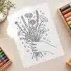 Hand Holding Flower Bouquet Coloring Page - Free Printable Aesthetic Adult Coloring Sheet Of A Hand With Wildflowers