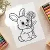 Happy Bunny Holding Flower Coloring Page - Free Printable Aesthetic Coloring Sheet Of A Smiling Bunny With A Daisy