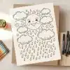 Coloring Page Featuring A Happy Sun With Clouds And Rain.