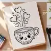 Line Drawing Of A Cute Mug With Hearts And Stars Emitting From It.