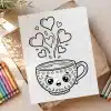 Line Drawing Of A Cute Mug With Hearts And Stars, Ready To Be Colored.