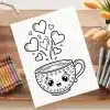 A Coloring Page Featuring A Cute Mug With Hearts Rising From It.