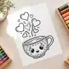 Kawaii Cup Of Love Coloring Page - Free Printable Aesthetic Coloring Sheet Of A Cute Teacup With Hearts And &Quot;A Cup Of Love&Quot; Text