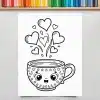 Line Drawing Of A Cute Mug With Hearts Steaming From It.