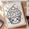 A Coloring Page Featuring A Cute Cupcake With A Cherry On Top.