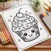 A Coloring Page Featuring A Cute Cupcake With A Cherry On Top.