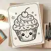 A Coloring Page Featuring A Cute Cupcake With A Cherry On Top.