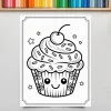 A Coloring Page Featuring A Cute Cupcake With A Cherry On Top.