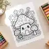 Kawaii Mushroom House Coloring Page - Free Printable Aesthetic Coloring Sheet Of A Cute Mushroom House With Flowers