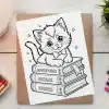A Cute Kitten Wearing A Bow Tie Sits On Top Of A Stack Of Books That Say Adventures, Dreams, And Stories.