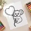 Cute Koala Heart Balloon Coloring Page - Free Printable Aesthetic Coloring Sheet Of A Koala Holding A Heart Balloon