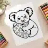 Free Koala Coloring Page - Printable With Floral Heart And Love Text