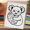 Koala Coloring Page Hugging A Heart That Says Love.