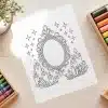 A Coloring Page Featuring An Ornate Mirror Surrounded By Candles And Crystals.
