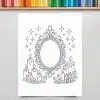 Coloring Page Featuring An Ornate Mirror Surrounded By Candles And Crystals.