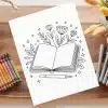 Line Drawing Of An Open Book With Flowers Growing From Its Pages And A Pen.
