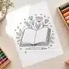 Floral Open Book Free Coloring Page - Printable Adult Coloring Sheet With Flowers Growing From Book