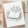 Line Drawing Of An Open Book With Flowers And Leaves Sprouting From Its Pages, And A Pen Resting Below.