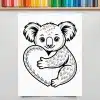 Line Drawing Of A Koala Hugging A Heart.