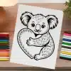 Line Drawing Of A Koala Hugging A Heart.
