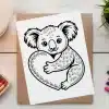 Line Drawing Of A Koala Hugging A Heart.