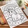 A Coloring Page Featuring A Cute Unicorn Sitting Under A Rainbow.